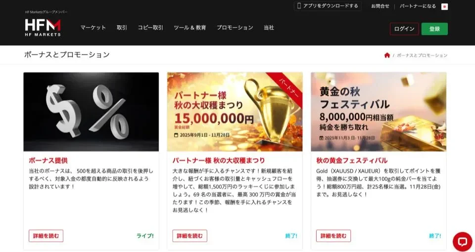 HFMで提供されている3種類のボーナス