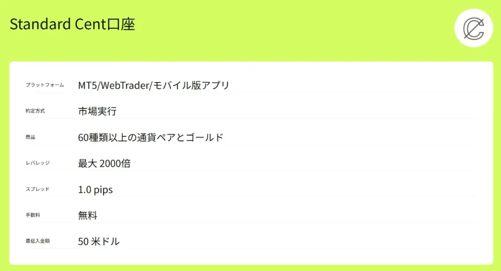 Ultima Marketsのスタンダードセント口座