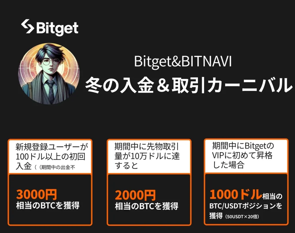 海外仮想通貨取引所のBitgetとBITNAVIのタイアップコラボキャンペーン