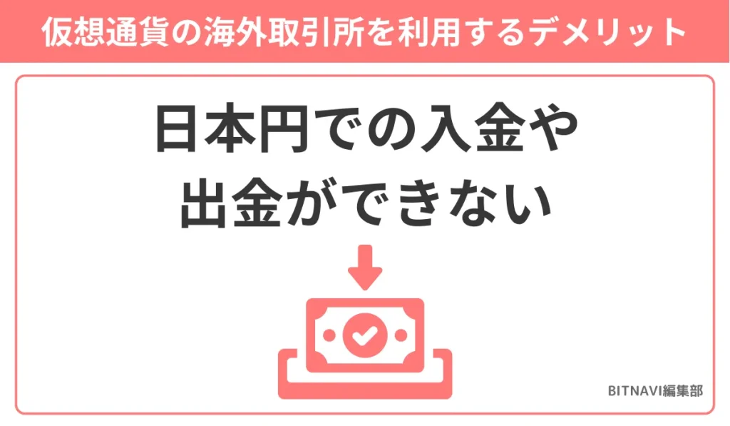 仮想通貨の海外取引所を利用するデメリットは日本円での入金や出金ができない