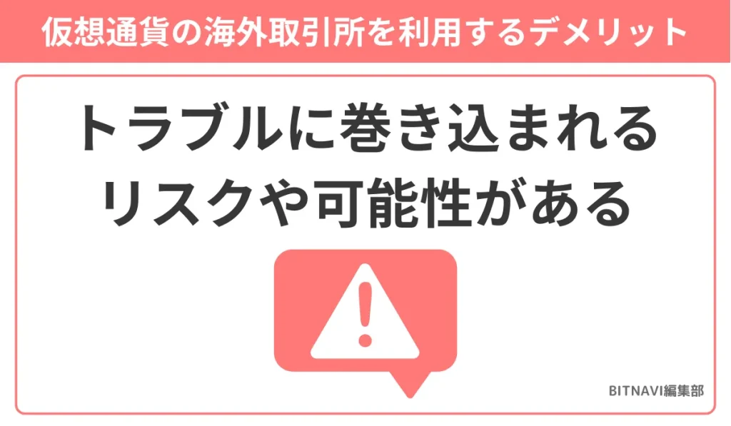 仮想通貨の海外取引所を利用するデメリットはトラブルに巻き込まれるリスクや可能性がある